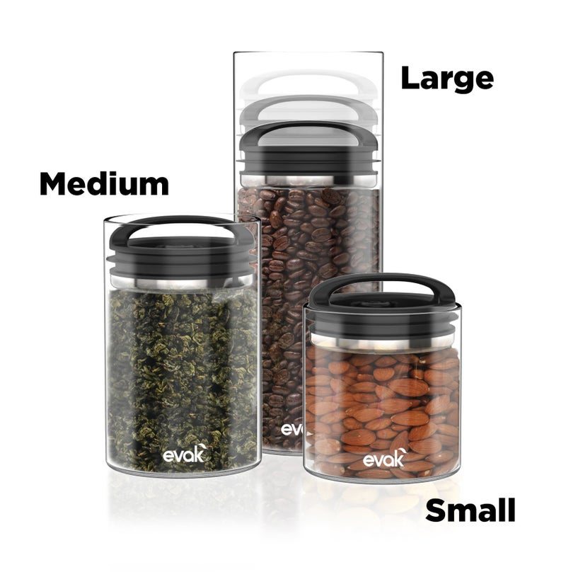Prepara Evak Fresh Saver Airless Canister, Glass & Stainless, Medium, Soft Touch Black Handle - Image 3